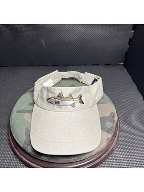 Embroidered Fish Beige Cotton Adjustable Visor By Reel Legends